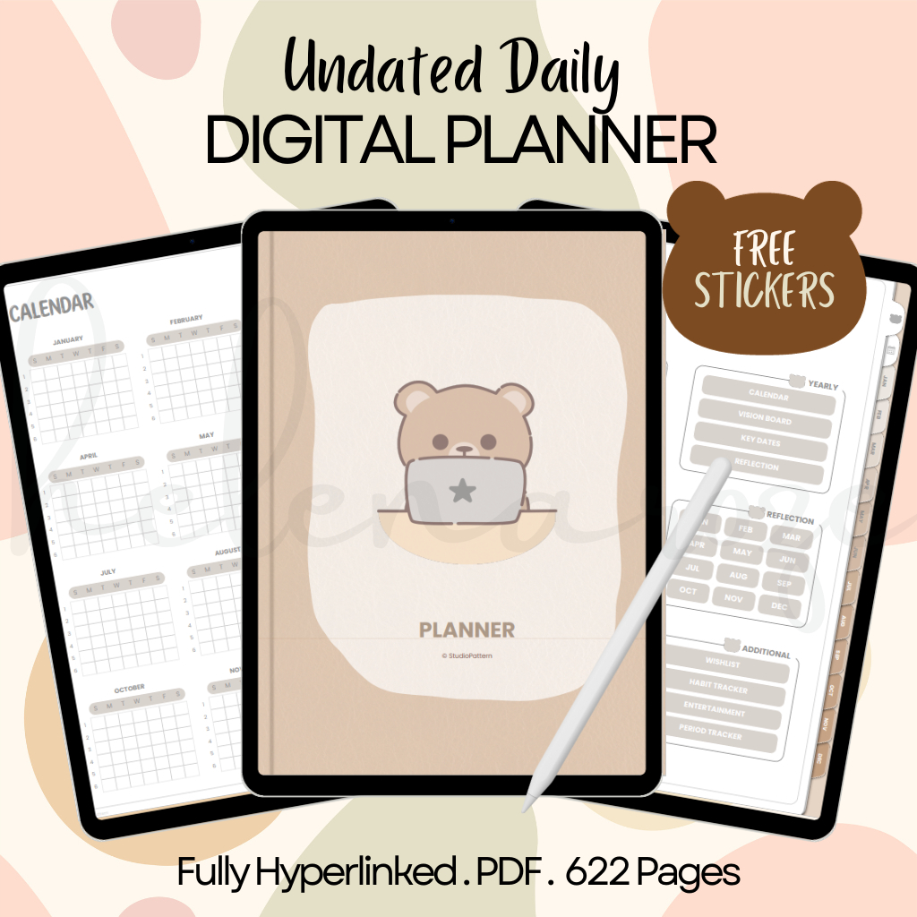 Undated Daily Digital Planner, Planner, Digital Planner, Weekly Planner ...