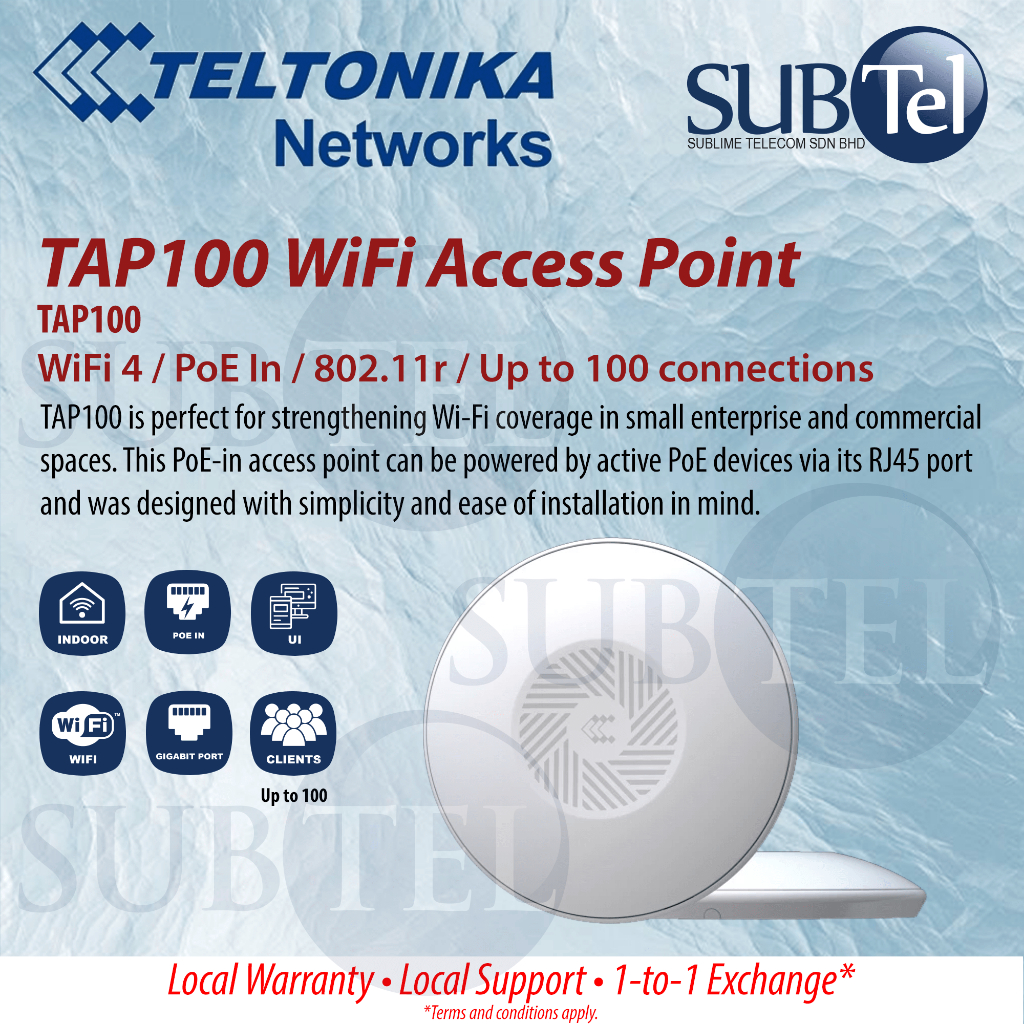 Teltonika TAP100 WiFi Access Point WiFi4 upto 100+ connections IP30 UV ...