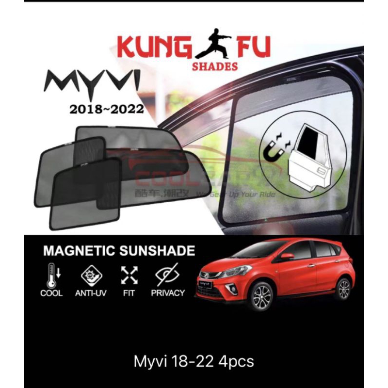 Perodua Myvi KUNG FU SHADES Fully Magnetic Sunshade Sun Shade Car 4PCS ...