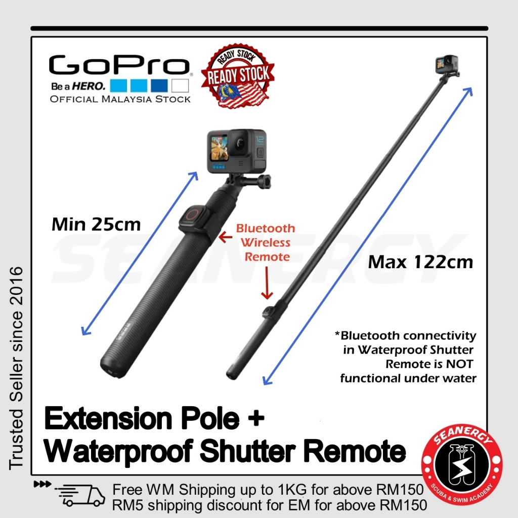 GoPro Extension Pole + Waterproof Shutter Remote El Grande 2 Selfie
