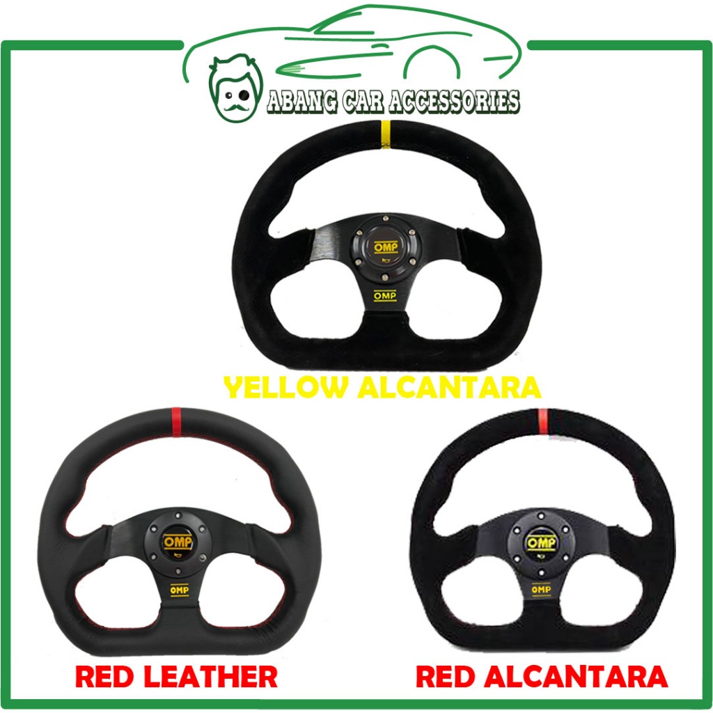 Racing style Steering D SHAPE OMP Steering Wheel Red Leather & Yellow ...