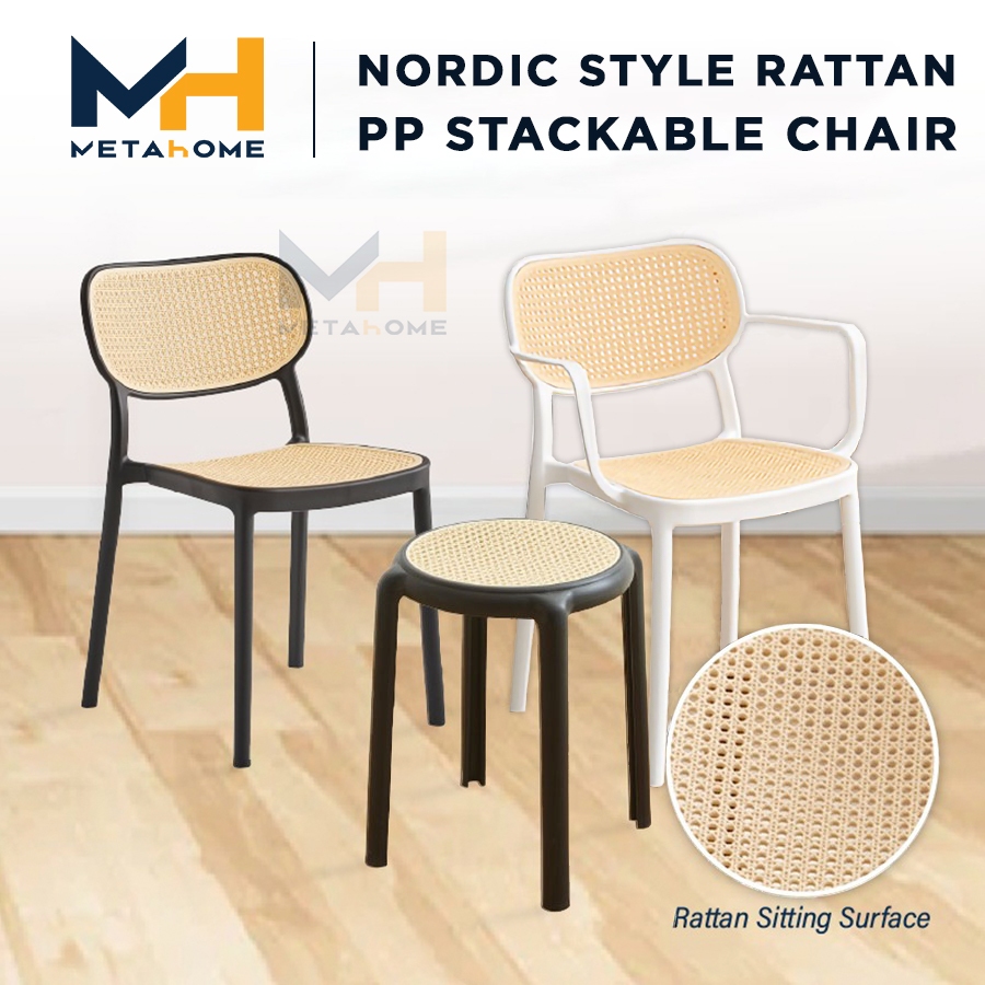 MetaHome Rattan PP Stackable Chair Nordic Style Kerusi Makan Rotan ...
