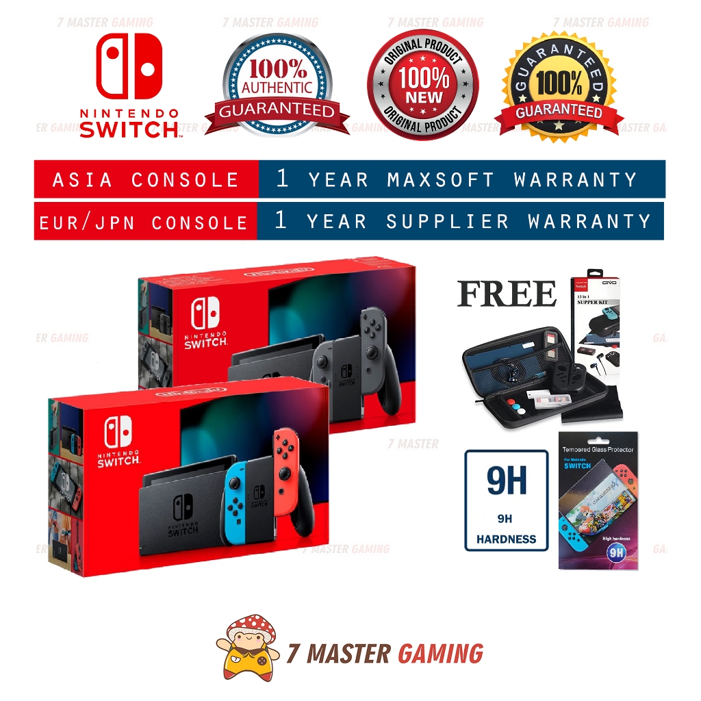 Nintendo Switch Console V2 - MYS / ASIA / Japan Version 2 Enhanced Set -  Neon / Gray - NEW - 1 Year Warranty