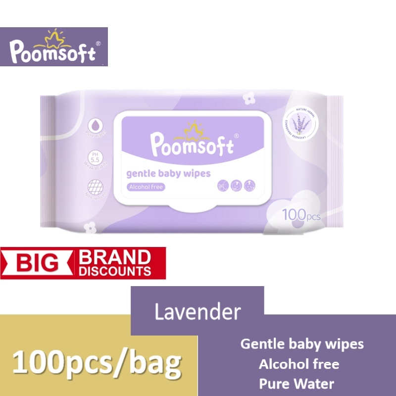POOMSOFT Non Alcohol Baby Wet Wipes/Lavendar Wet Tissue (100 Pcs/Pack ...