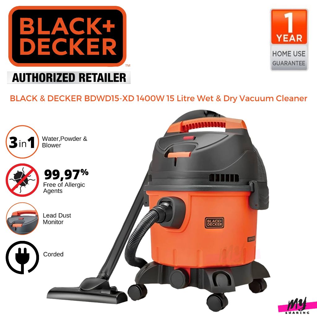 BLACK & DECKER BDWD15-XD 1400W 15 Litre Wet & Dry Vacuum Cleaner ...