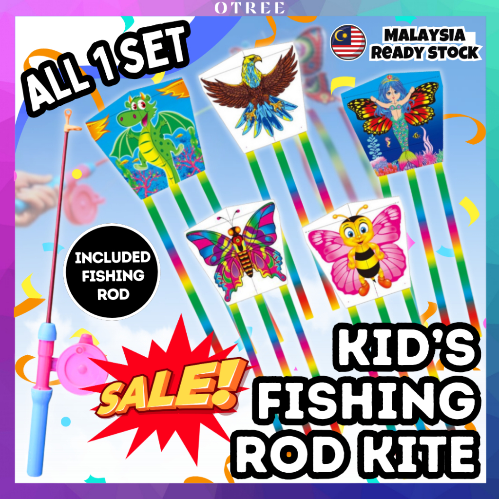 🌈FLY KITE TOY🌈Kids 1PCS Colourful FLY KITE Fishing Rod Toy