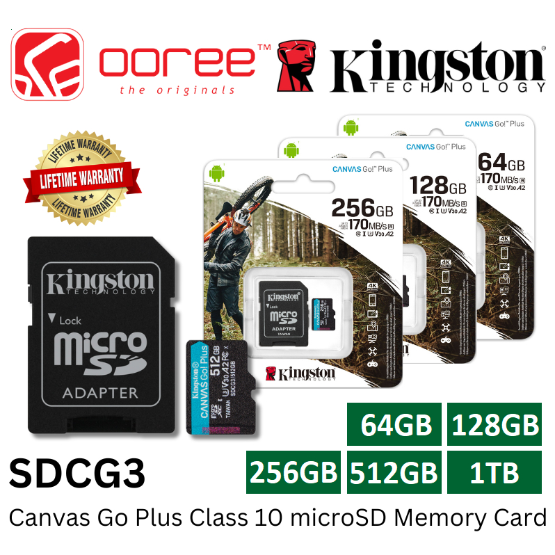 KINGSTON SDCG3 CANVAS GO PLUS CLASS 10 MICROSD MEMORY CARD WITH ADAPTER ...