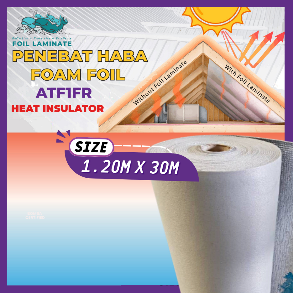 ATF1FR Aluminium Foil Foam Foil (30M-L) Penebat Haba Bumbung Rumah Roof