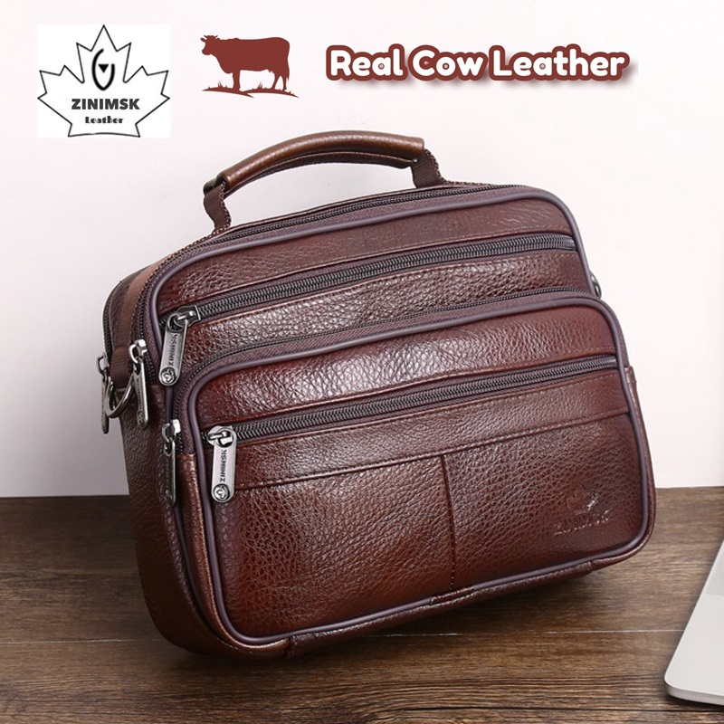 Ready Stock!! ZINIMSK 100% Cow Leather Men Shoulder Bag Sling Bag (M ...
