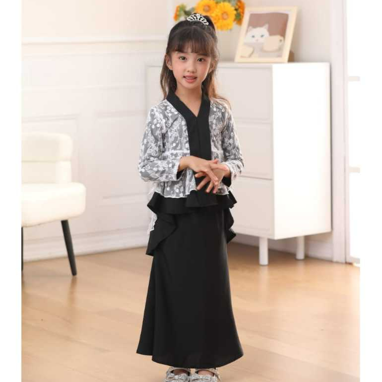 Baju Raya Budak Perempuan Kebaya Budak Baju Kurung Moden Hitam Fuchsia