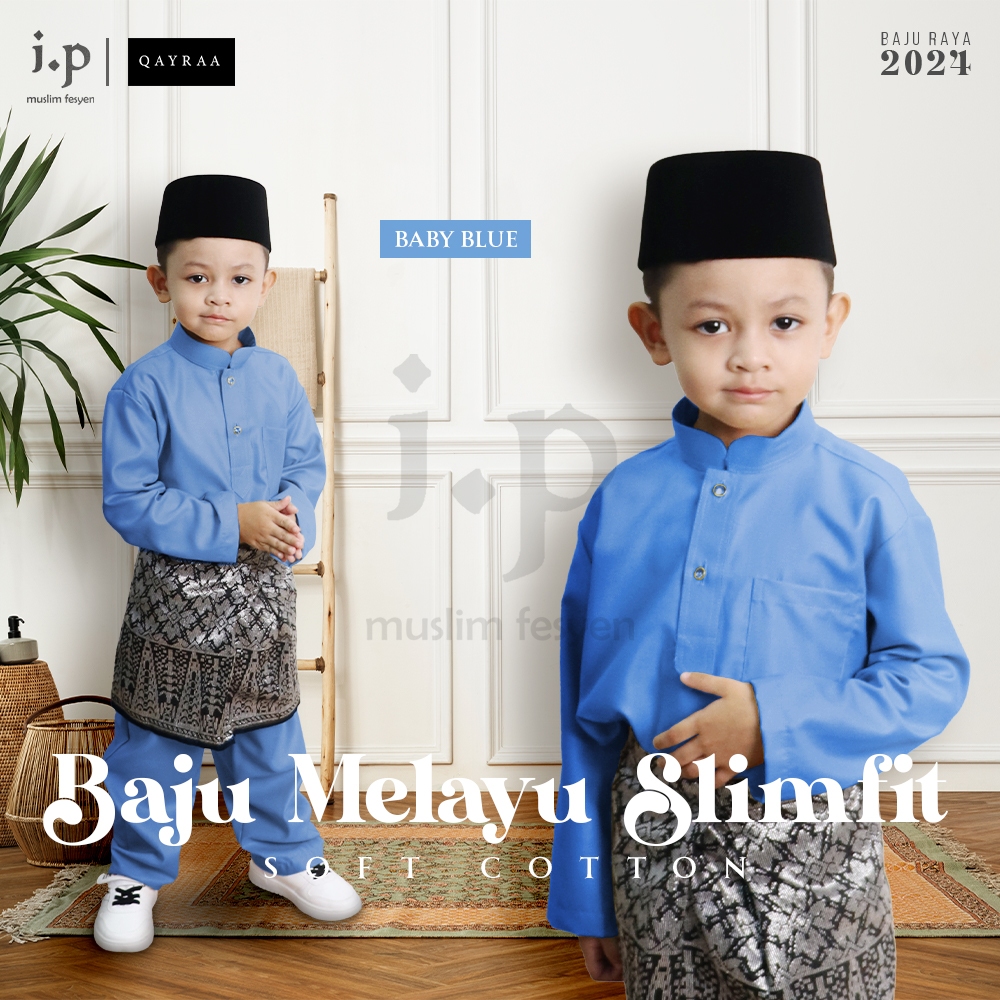 𝐐𝐀𝐘𝐑𝐀𝐀 𝟐𝟎𝟐𝟒💯 BABY BLUE BUDAK Baju Melayu Cutting SlimFit / Soft Cotton ...