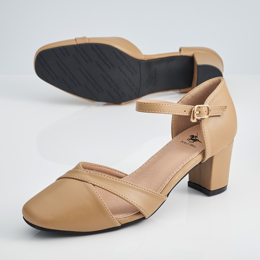 Polo Hill Womens Brown Heels POLO HILL Ladies Ankle Strap Block