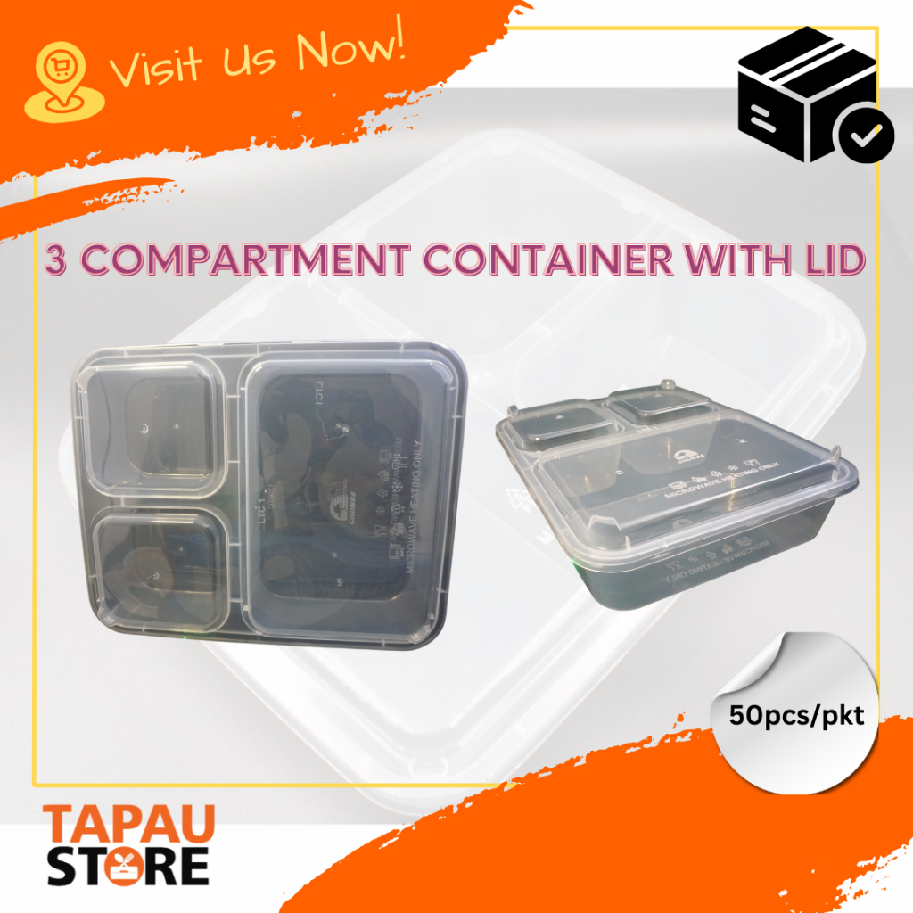 (50PCS) 3 Compartments Plastic Container with Lid (1200TC) | Shopee ...