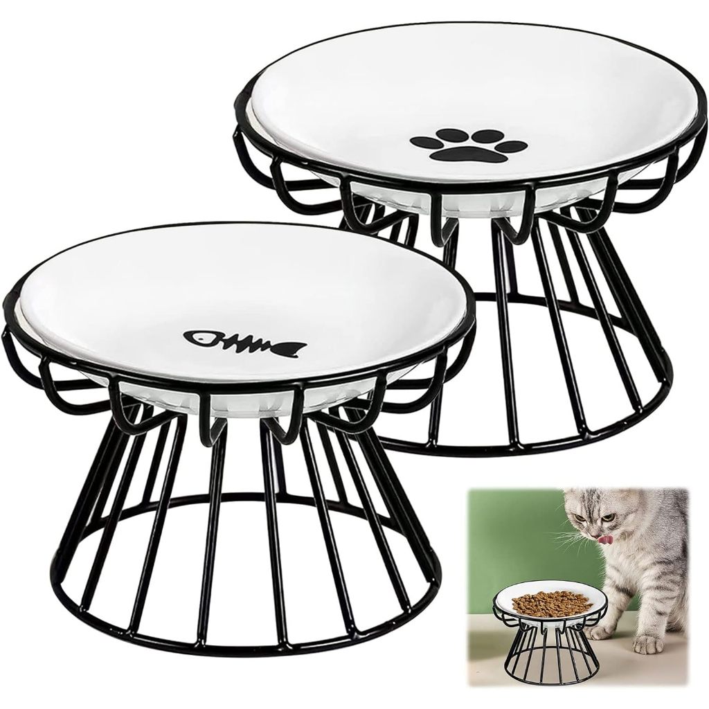 Elevated Cat Bowls Ceramic Raised Cat Food Bowls with Metal Stand