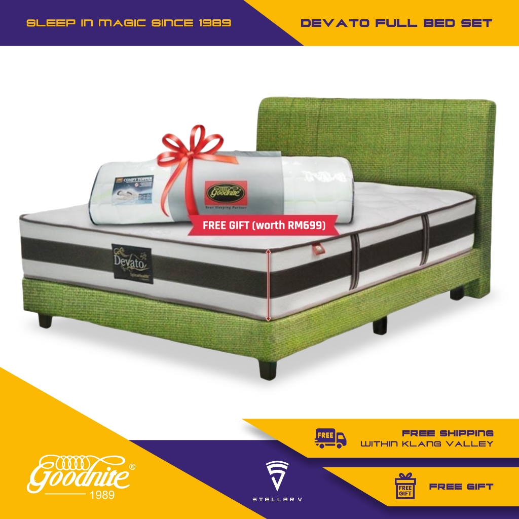 Goodnite Devato Full Bed Set, 3-Zone Pocket Spring Mattress + Bed Frame ...