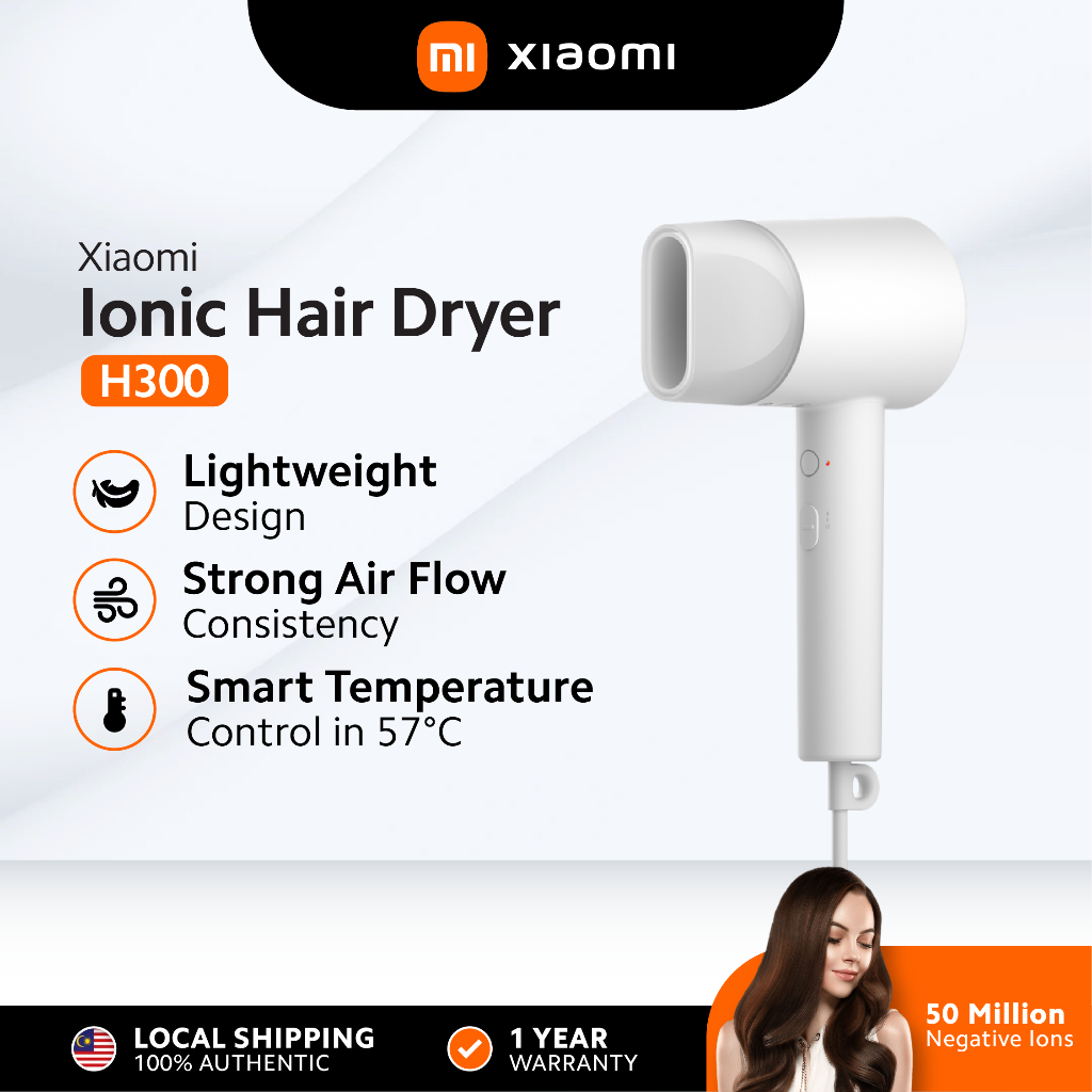 Xiaomi H300 Ionic Hair Dryer H300 Negative Ions Technology Fast And Efficient Drying 1600w 3083