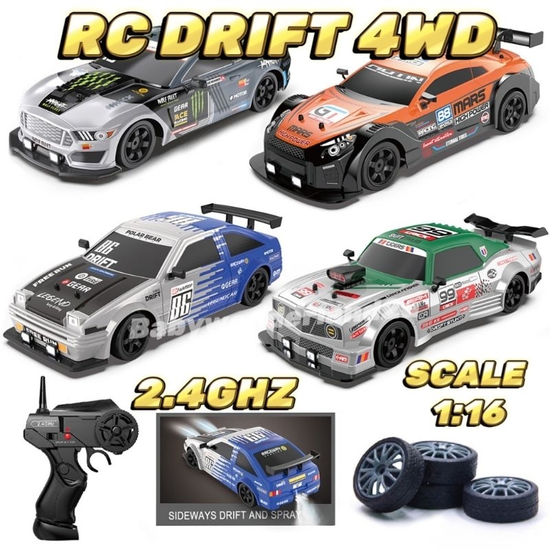 RC Drift Kereta Kontrol Asap 1:16 Remote Control Car 4WD 2.4Ghz High ...