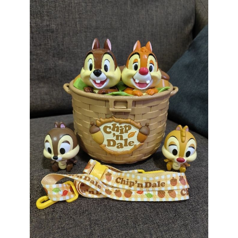 tokyo disney resort popcorn bucket chip 'n dale and 2 minifigure (used