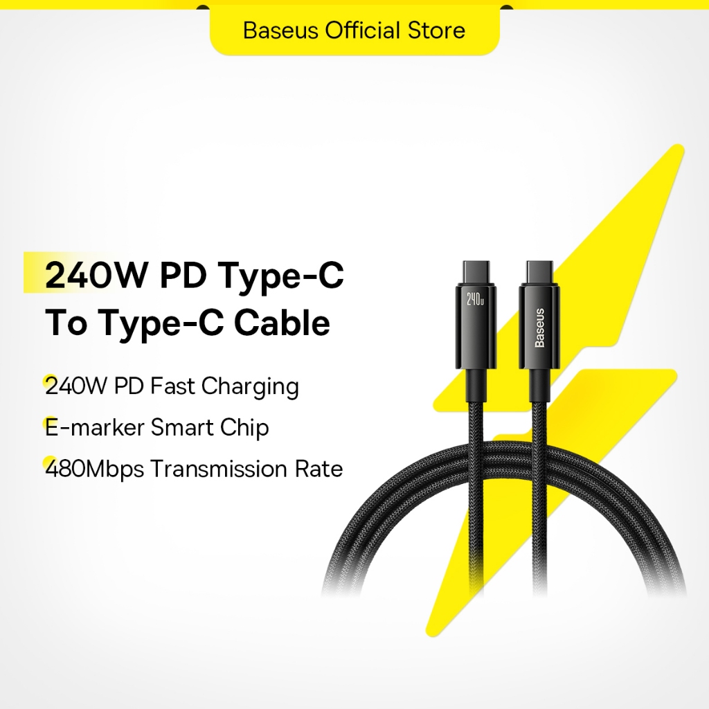 Baseus 240W USB Type C Cable for iP15 PD3.1 Fast Charger Type C Cable for Macbook PC