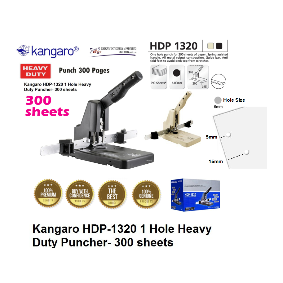 Kangaro HDP-1320 1 Hole Heavy Duty Puncher 300 sheets Kangaro 1320 ...