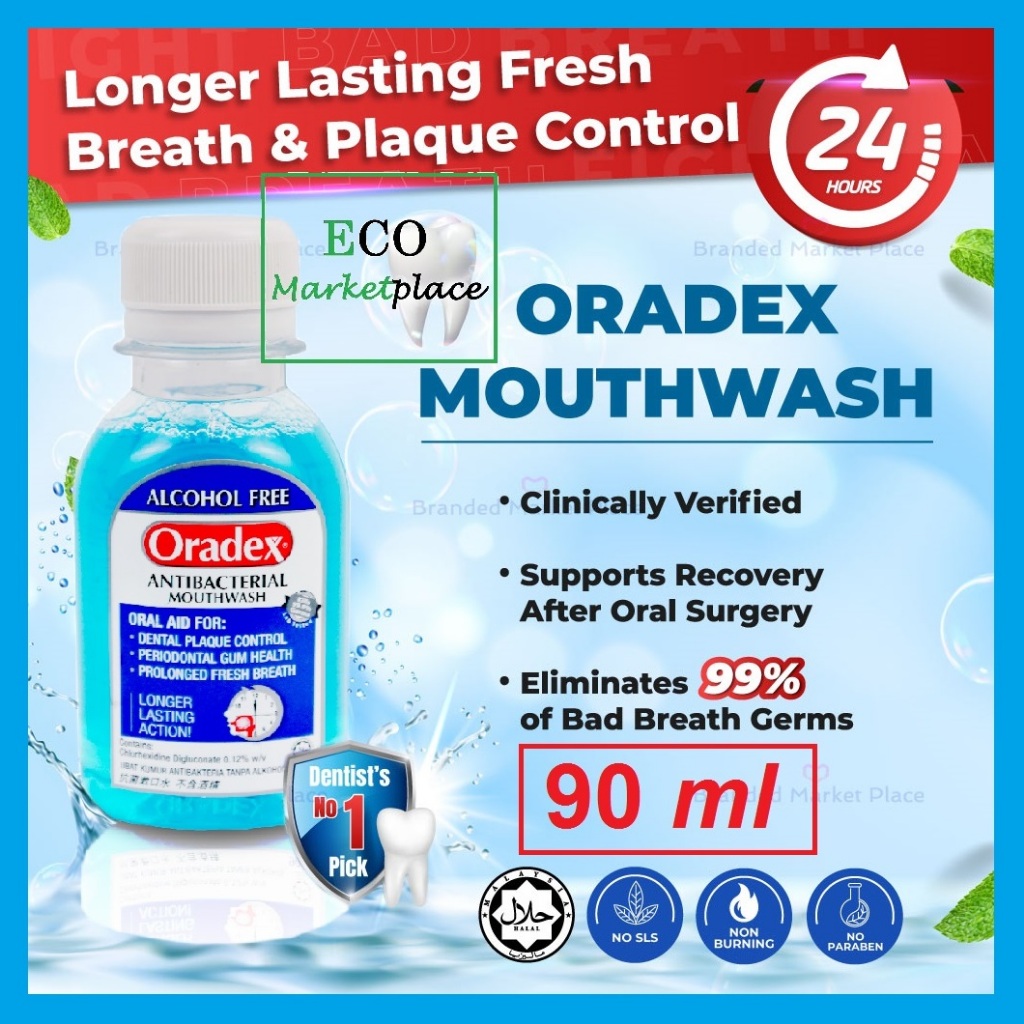 Oradex Antibacterial Mouthwash (90ml) - Easy Carry Travel Pack ...