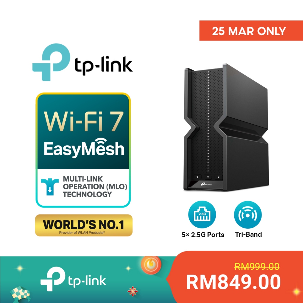 TP-Link Archer BE550 WiFi 7 BE9300 Tri-Band 5x 2.5G Ports Router