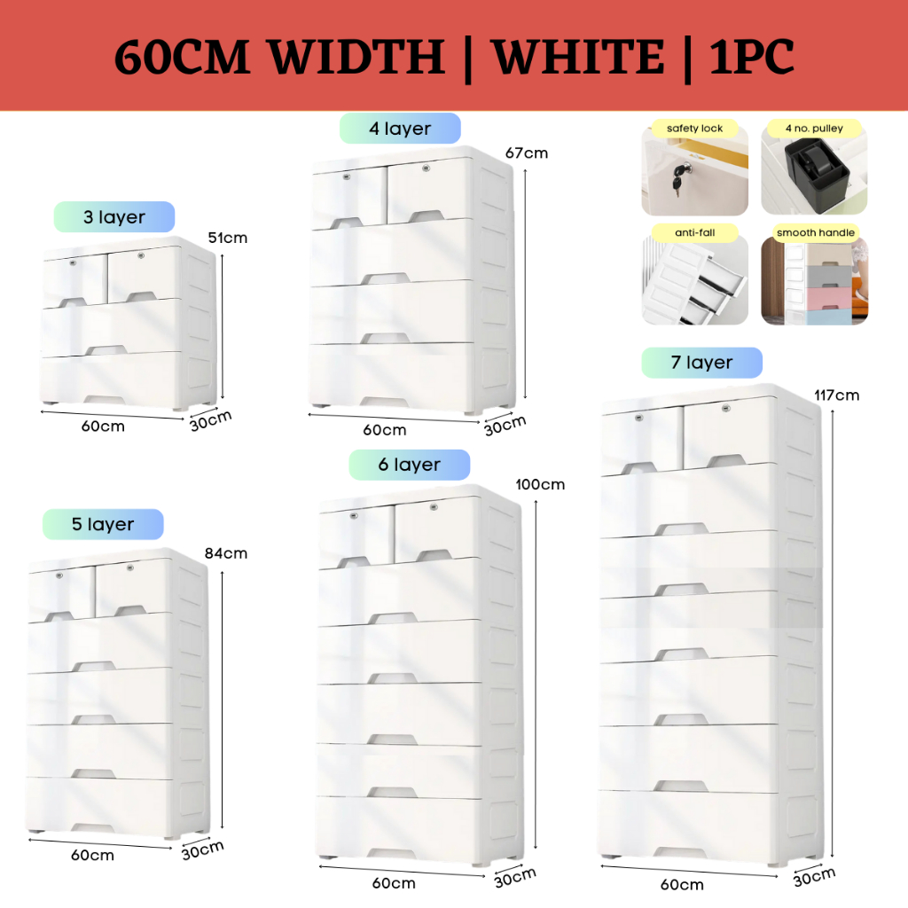 Plastic Storage Drawer cabinet almari baju Width 45 cm White drawer ...