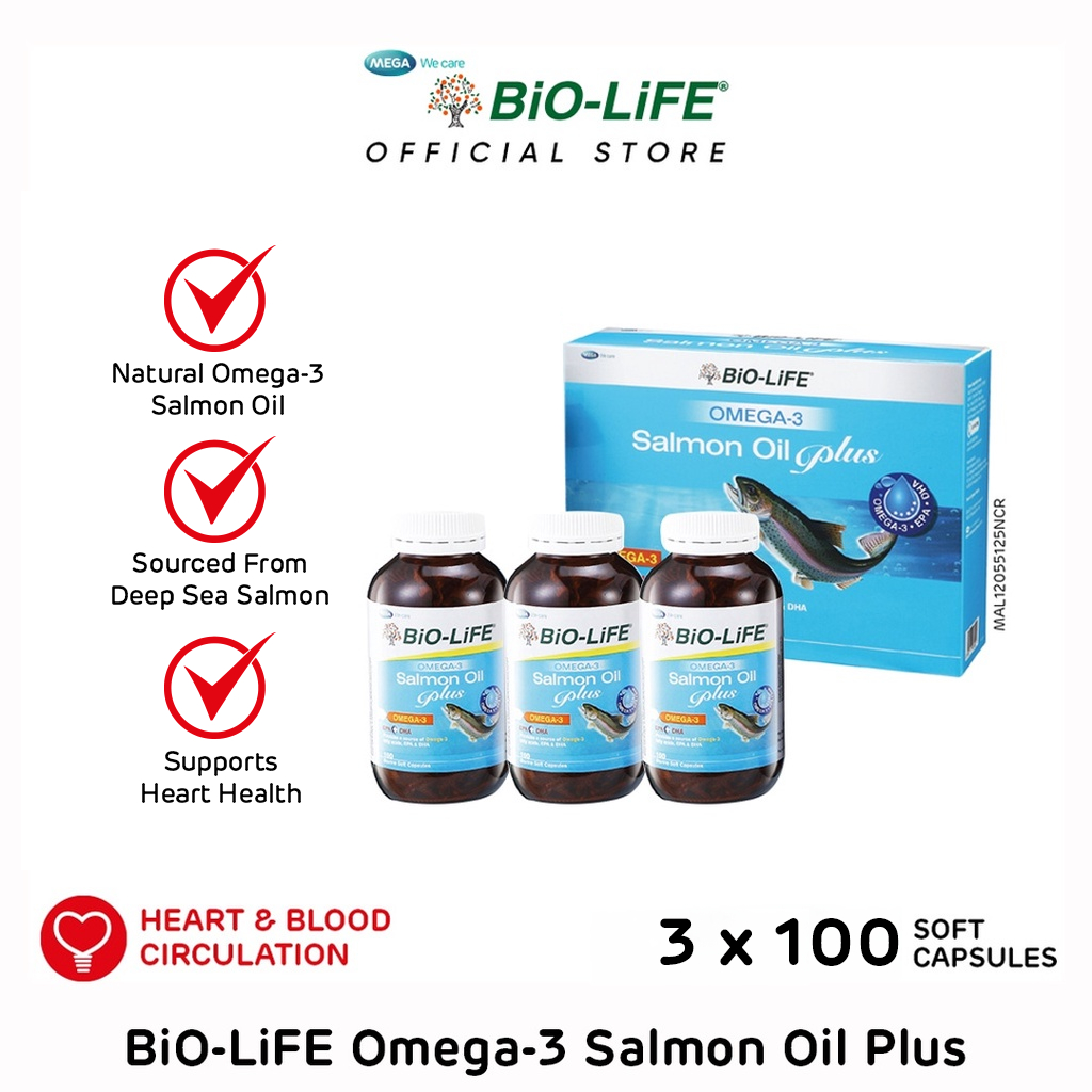 BiOLiFE Omega3 Salmon Oil Plus 3 x 100 capsules (EXPIRY DATE NOVEMBER