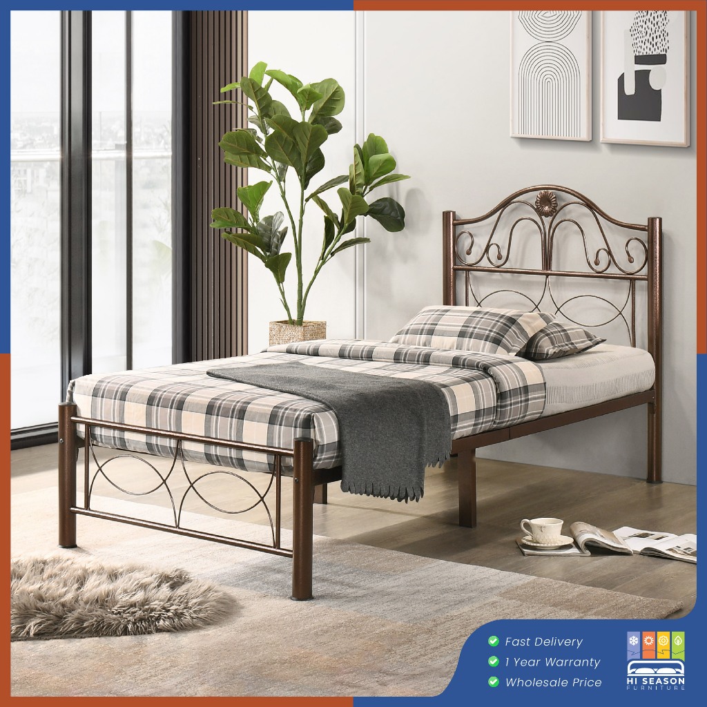 Hi Season Single Size Bed Metal Frame Bingkai Katil Bujang Copper White