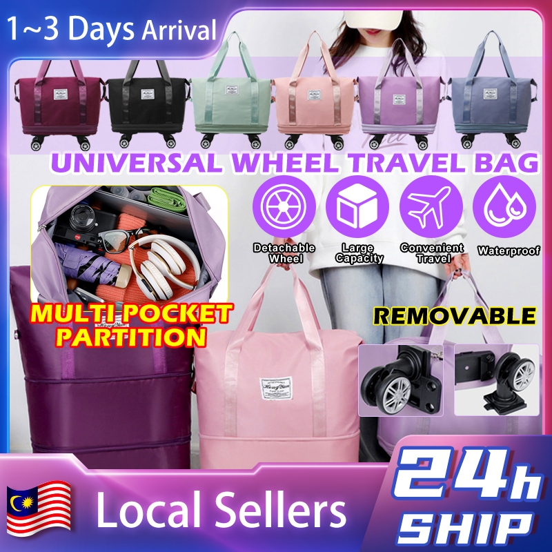 Large Capacity Roller Travel Bag Portable Double Layer Handbag ...