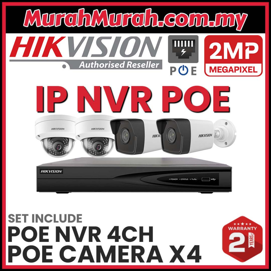 HIK HIKVISION 🌟4CHANNEL🌟 Full Set Package 2.0MP IP POE Network Plug