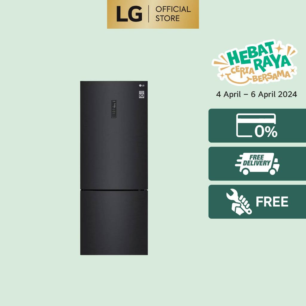 LG 455L Bottom Freezer Fridge GCB569NQCM in Matte Black Finish