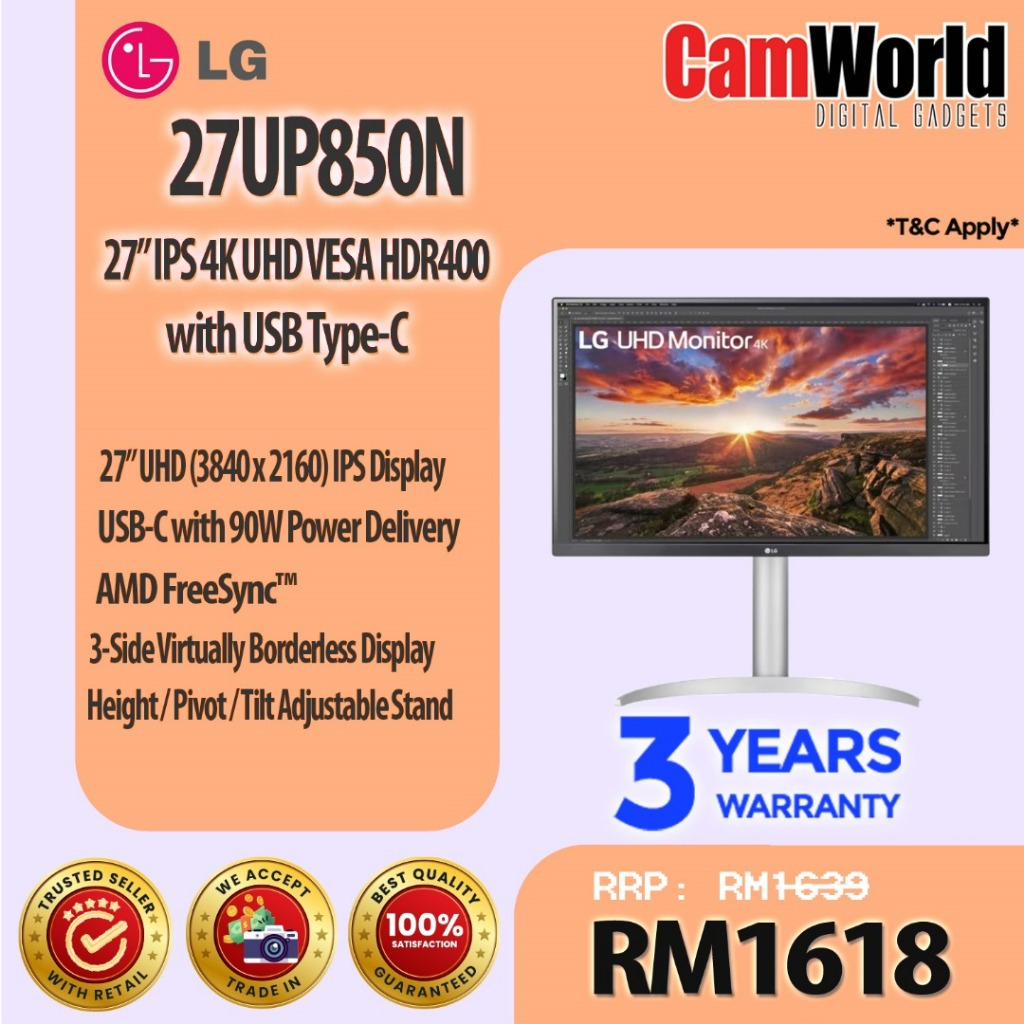 Monitor LG 27UP850N-W 27'' UHD 4K IPS - Con USB-C Power Delivery 90W E Altoparlanti Integrati