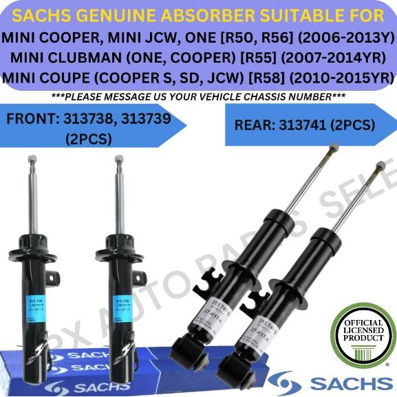 SACHS GENUINE ABSORBER (FRONT, REAR) FOR MINI COOPER, JCW, ONE [R50 ...