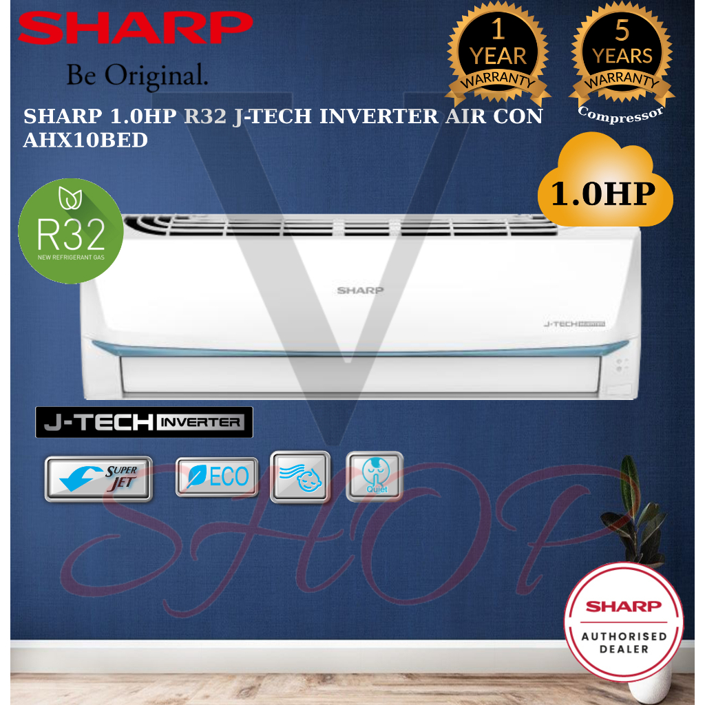 SHARP 1.0HP R32 J-TECH INVERTER AIR CONDITIONER AHX10BED || AUX10BED ...