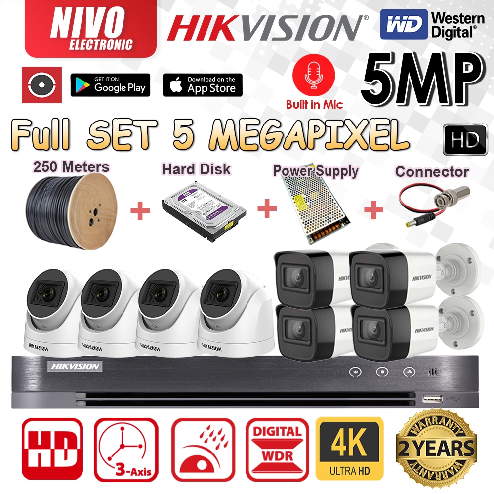 Hik Hikvision 5.0mp 8ch Audio Voice Record Full Complete Set Dvr 