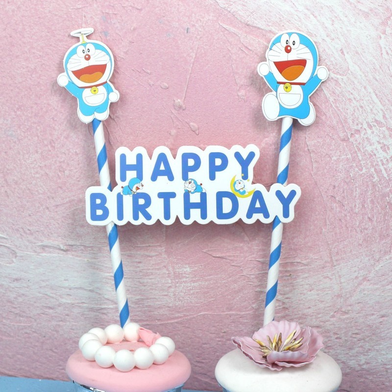 (1set) Kid Adult Cartoon Cute Birthday Cake Topper Flags Decoration 