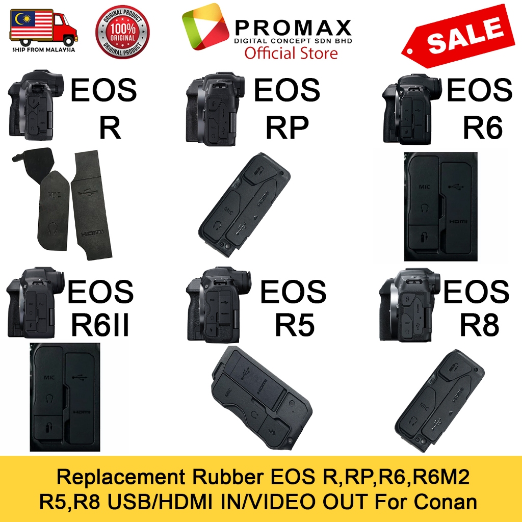 Canon EOS R,RP,R6,R6M2,R5,R8 USB / AV OUT/ HDMI/ MIC Replacement Rubber ...