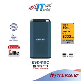 Transcend ESD410C Portable SSD USB-C 20Gbps Dark Blue ( 1TB / 2TB / 4TB ) IPX5 Water-Resistant & US Military Drop-Test