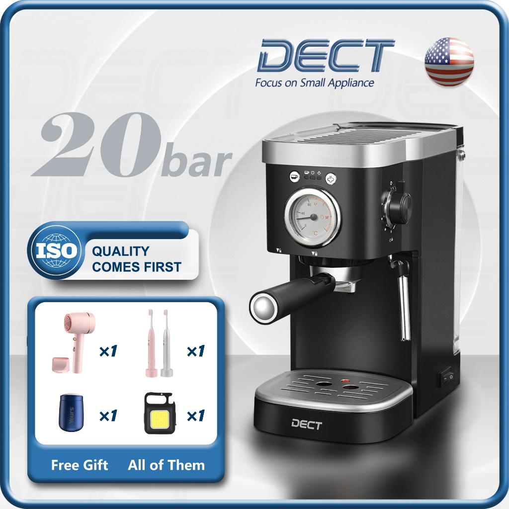 (3 Years Warranty)DECT Espresso Coffee Machine, 20Bar Italian Espresso Machine with Steam Milk