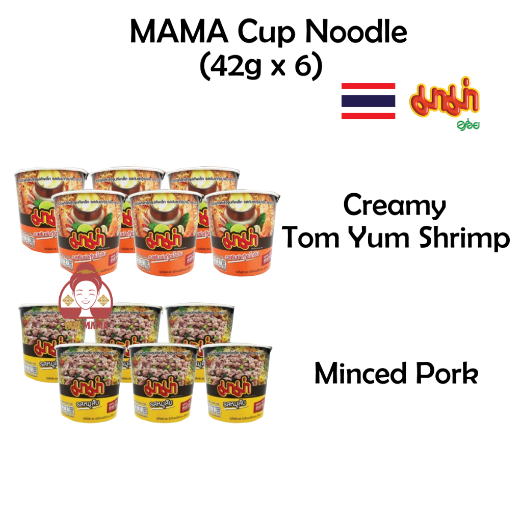 MAMA Cup Noodle 42g x 6 ( Creamy Tom Yum Shrimp / Minced Pork ) MAMA ...