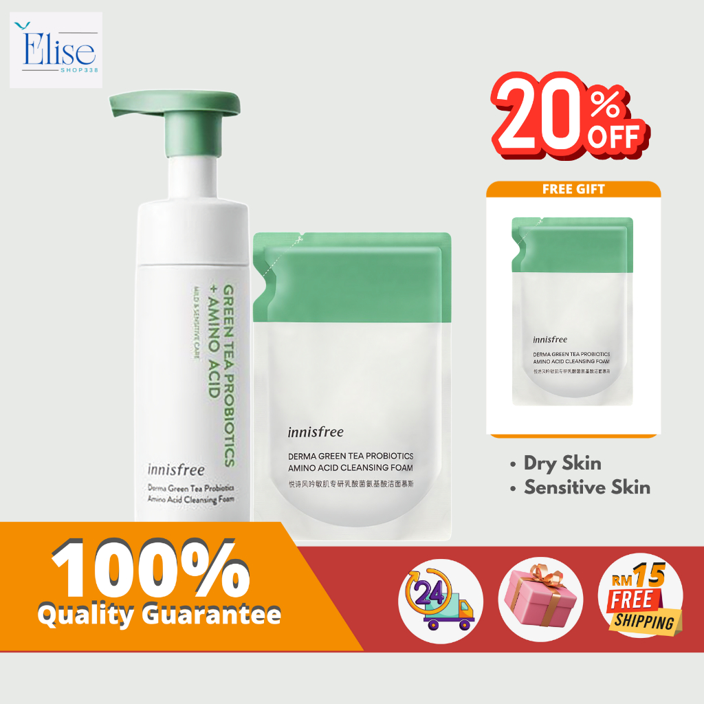 Original Innisfree Derma Green Tea Probiotics Amino Acid Cleansing Foam