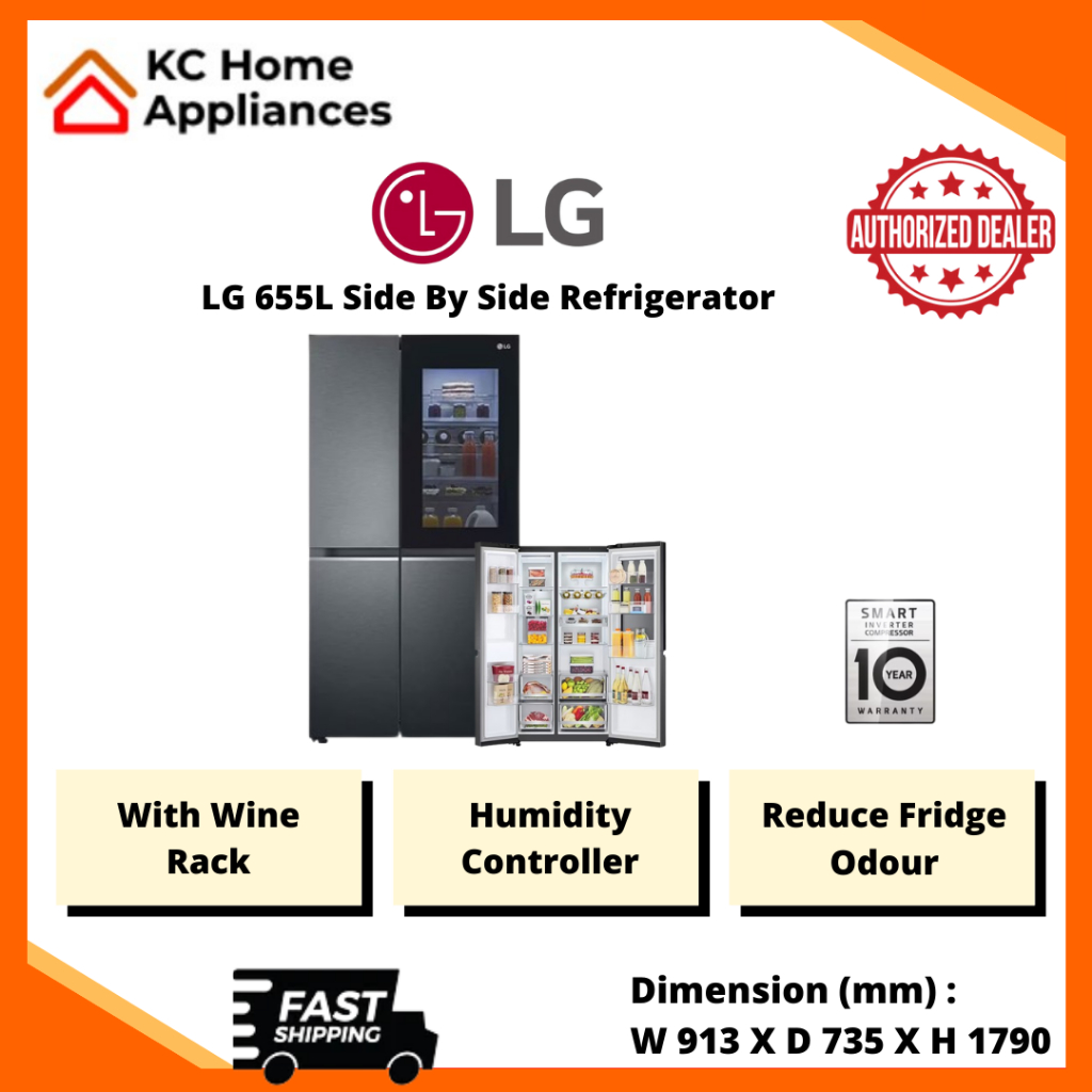 LG 655L Side By Side Fridge Hygiene Fresh Utility Box Wine Rack GCV257CQFW 10 Years