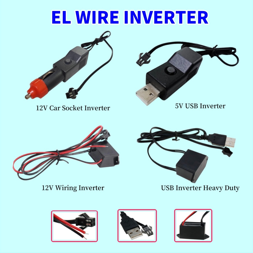 EL Wire 12v Inverter- AC to DC 5V USB Inverter - 12V Power Socket - 3V ...