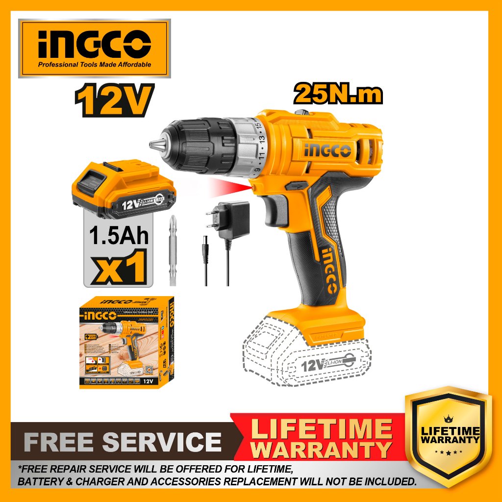INGCO 12V Lithium-ion Cordless Drill CDLI1221 for Metal and Wood