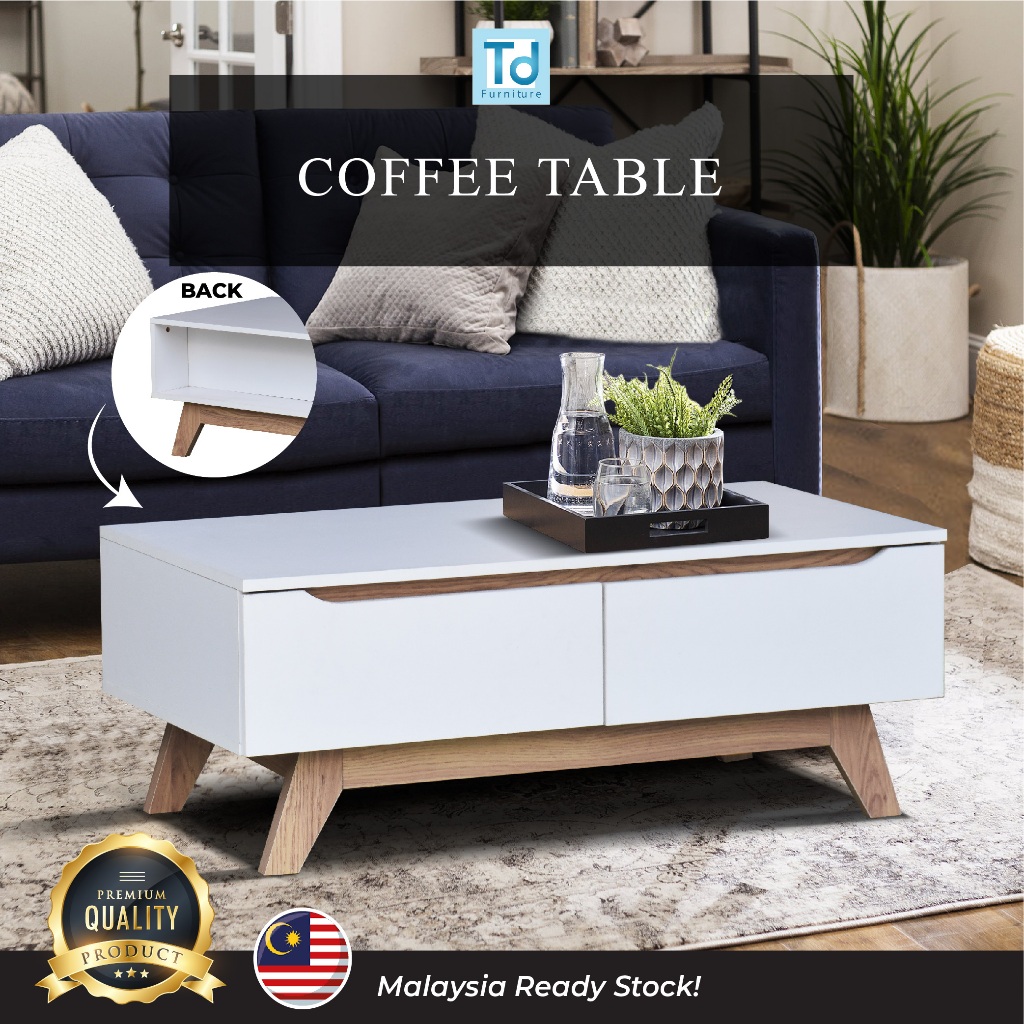 Simple Muji White 3.5Ft Coffee Table Living Room With Drawer Meja Kopi ...