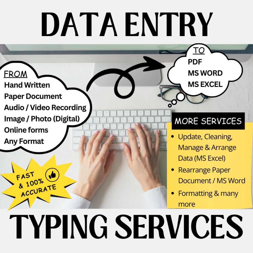 DATA ENTRY & TYPING SERVICES (Arrange, Clean, Formatting & Update ...