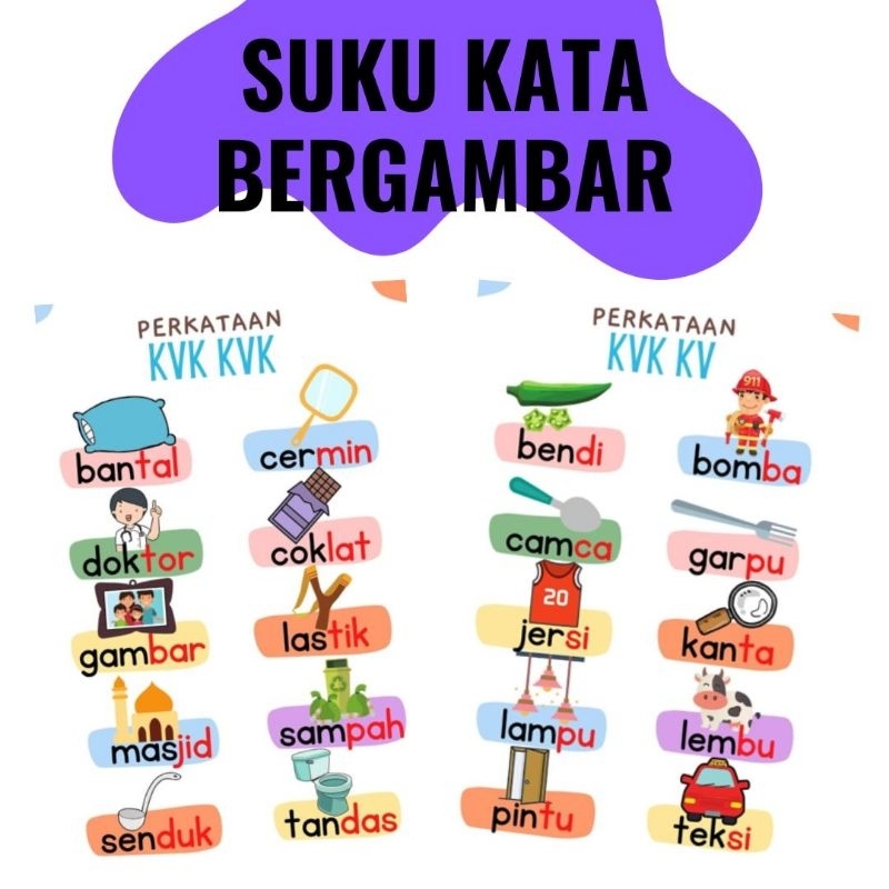 B15[PDF] Kad Suku Kata bergambar I Belajar Suku Kata Bahasa Melayu ...