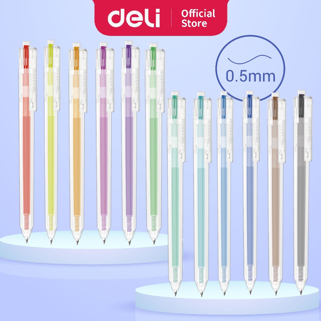 Deli DELIGHT Gel Pen Multiple Color Pens 0.5mm Smooth Writing Bright Colours [1 Box 12 pcs