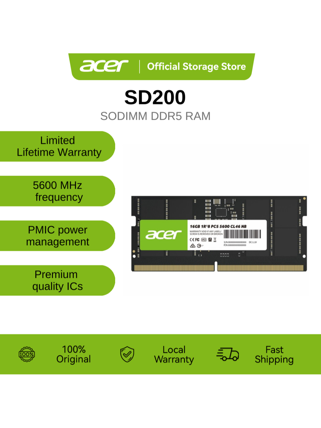 Acer SD200 16GB/ 32GB - 4800MHz 5600MHz SODIMM DDR5 RAM | Shopee Malaysia